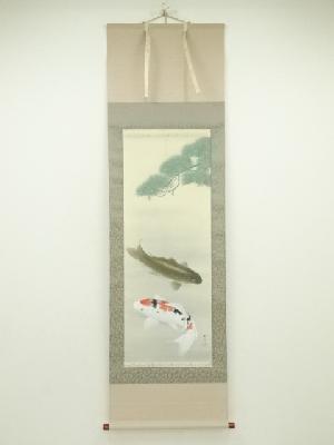 龍安筆　双鯉　肉筆絹本掛軸